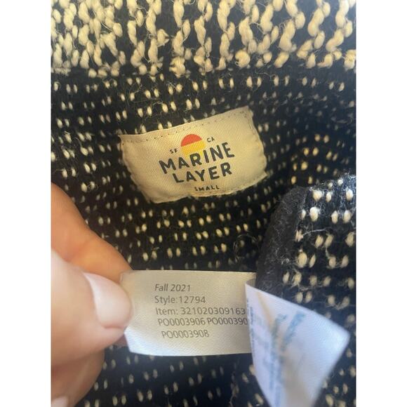Marine Layer Sweater Size L Black White Birdseye Cardigan Open Front 3/4 Sleeve - Picture 4 of 10